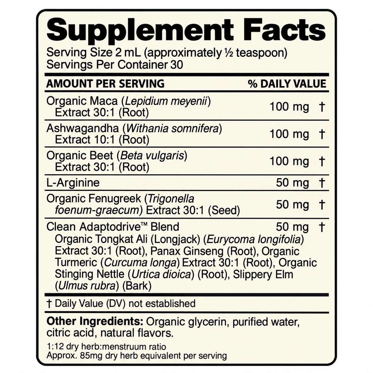 Maca Root Drops — Supplement Facts