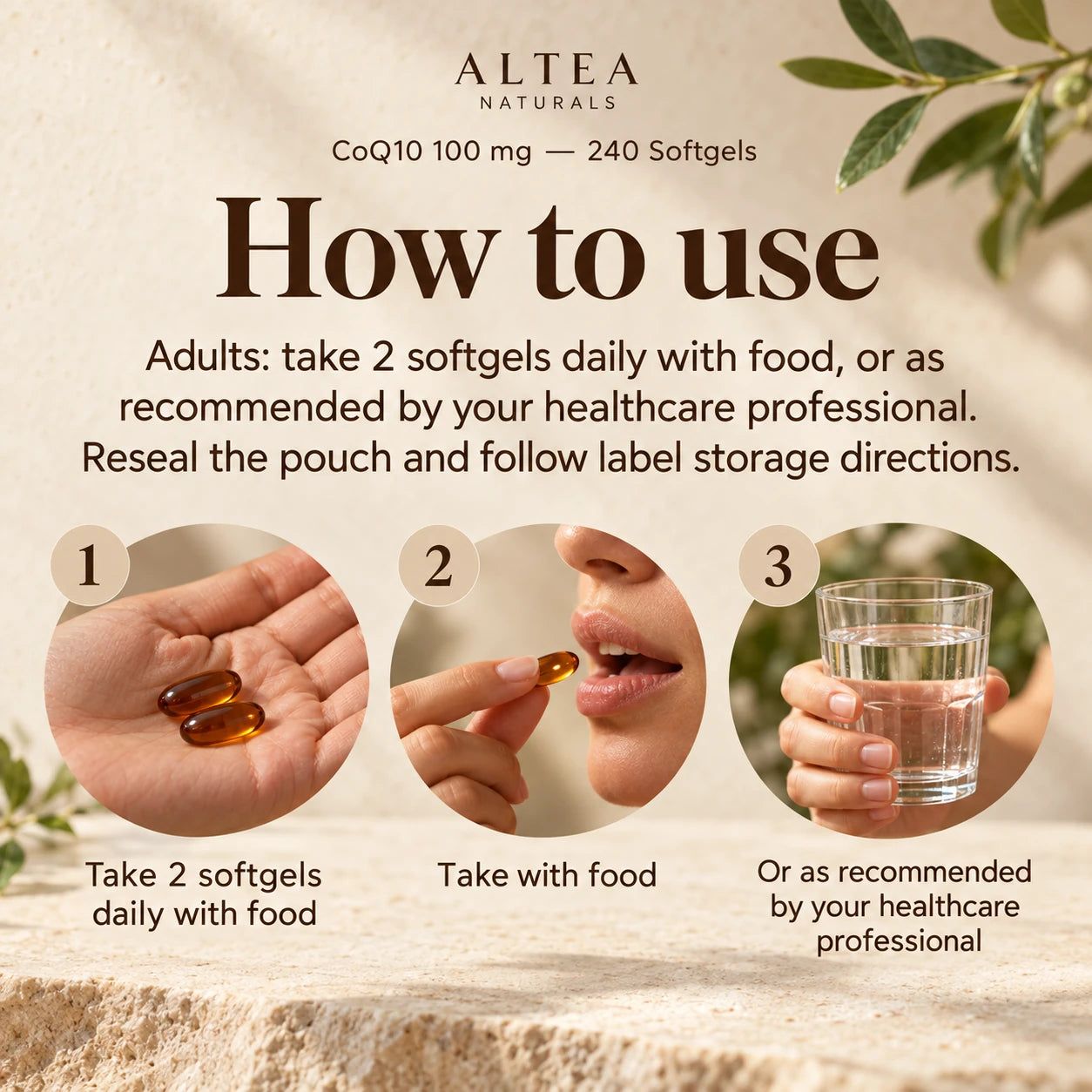 Altea Naturals® CoQ10 100 mg — 240 Softgels — How to use