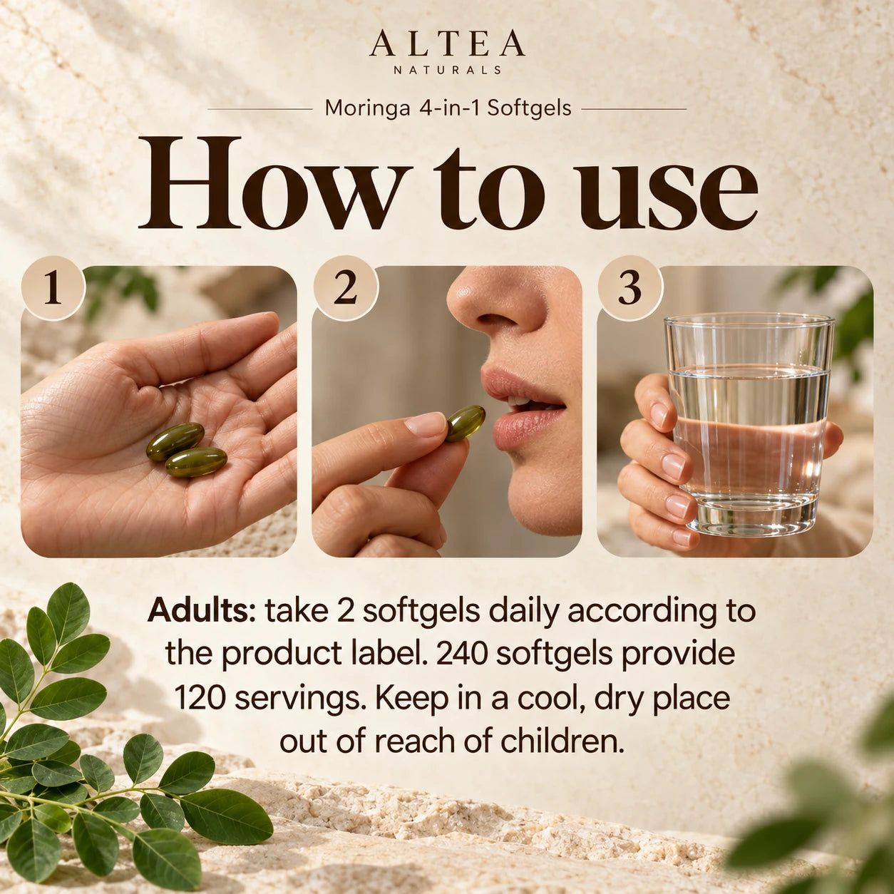 Altea Naturals® Moringa 4-in-1 Softgels — How to use