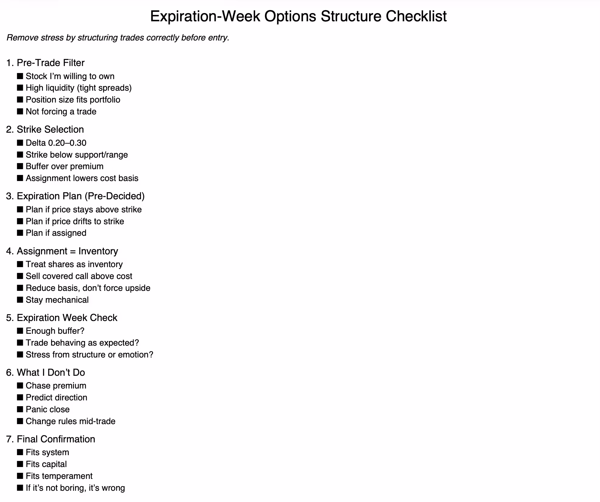 Weekly Options Checklist
