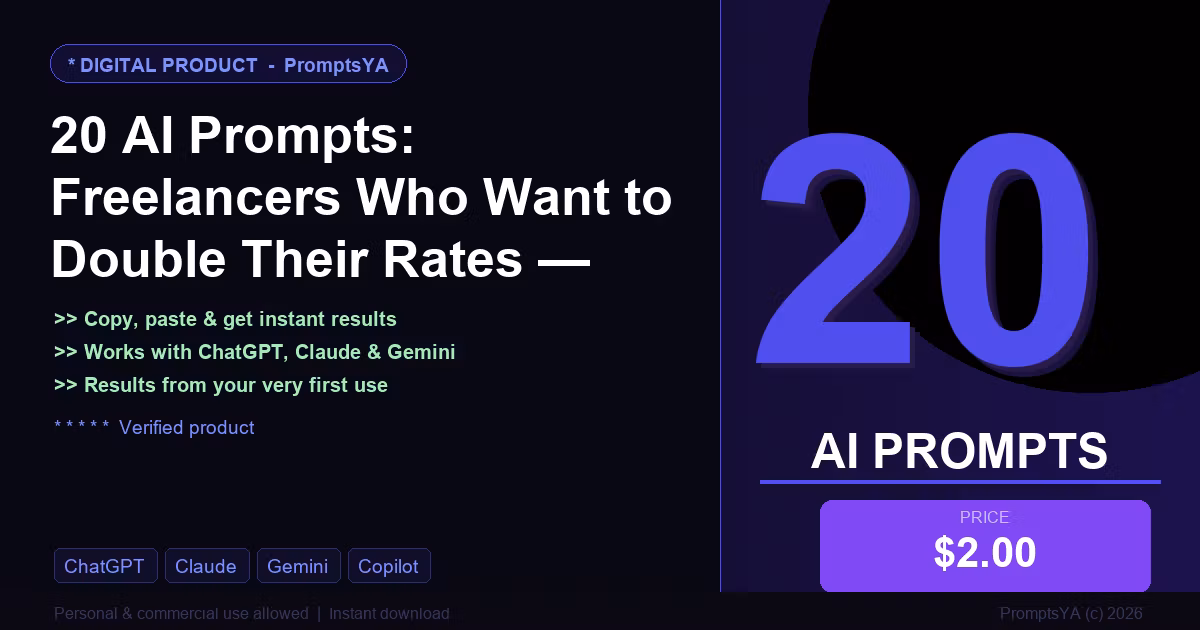 20 AI Prompts: Freelancers Who Want to Double Their Rates — Real Results, Starti