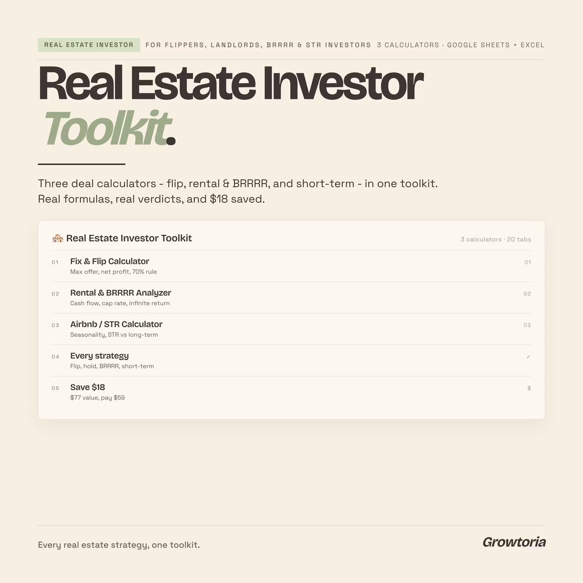 Real Estate Investor Toolkit — 3 Deal Calculators