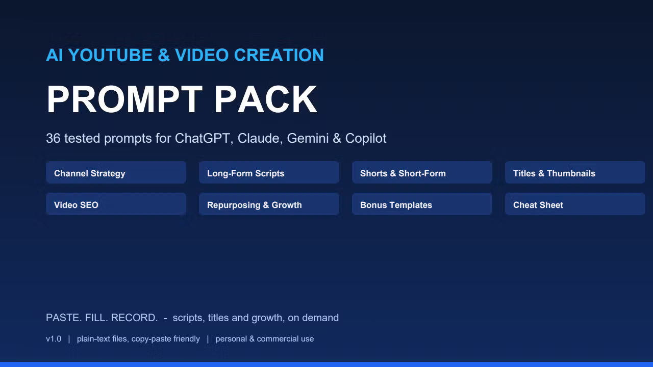 AI YouTube & Video Creation Prompt Pack (36 Prompts)