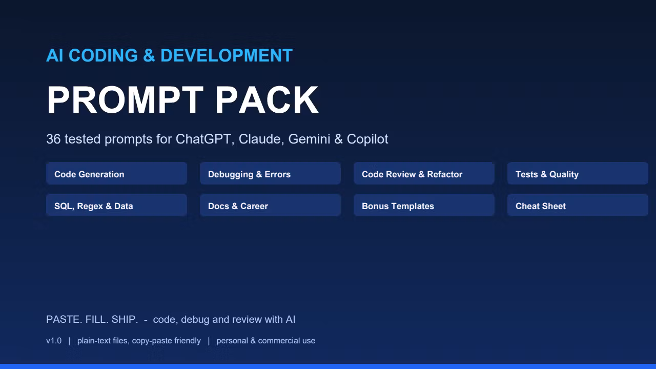 AI Coding & Development Prompt Pack (36 Prompts)