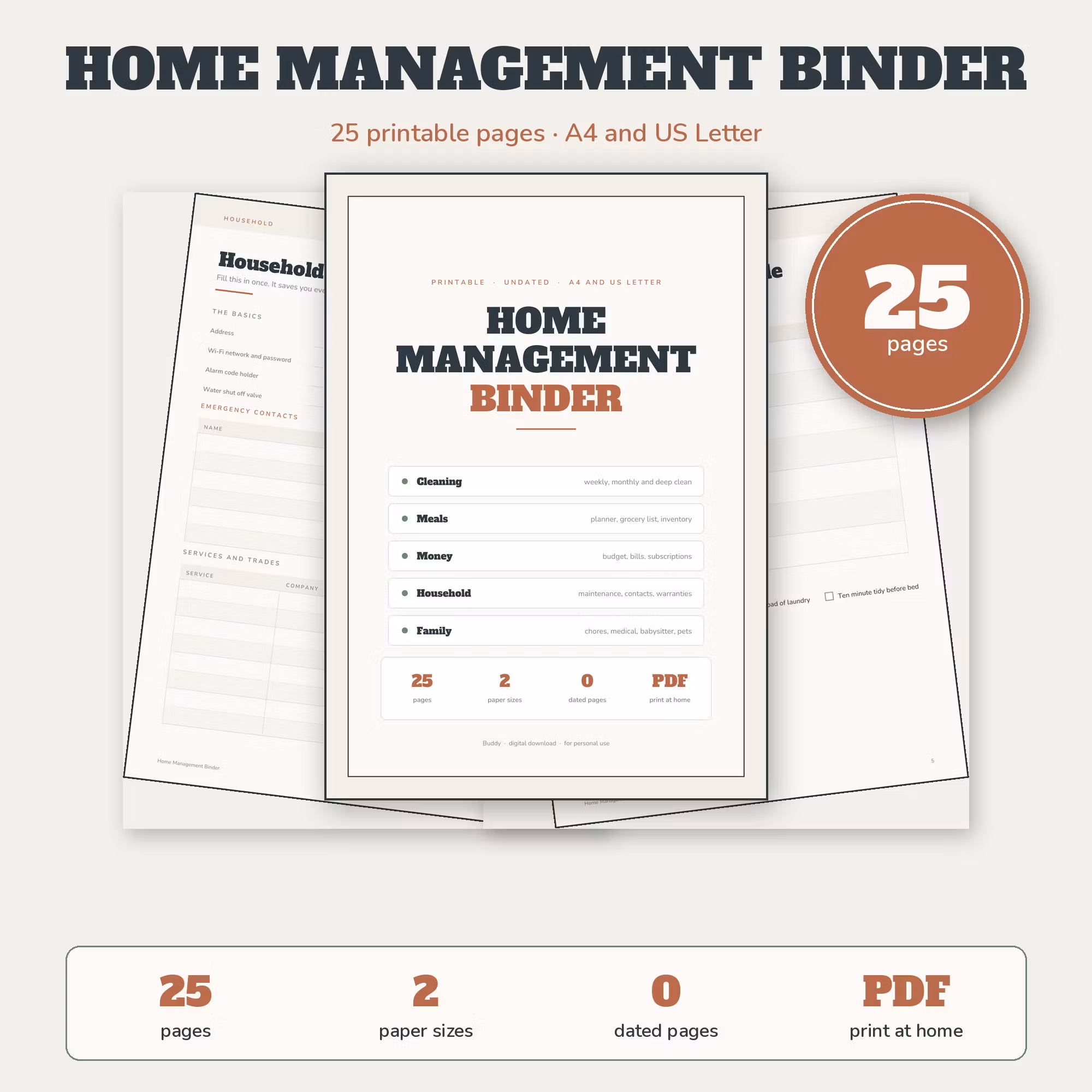 Home Management Binder — 25 Printable Pages