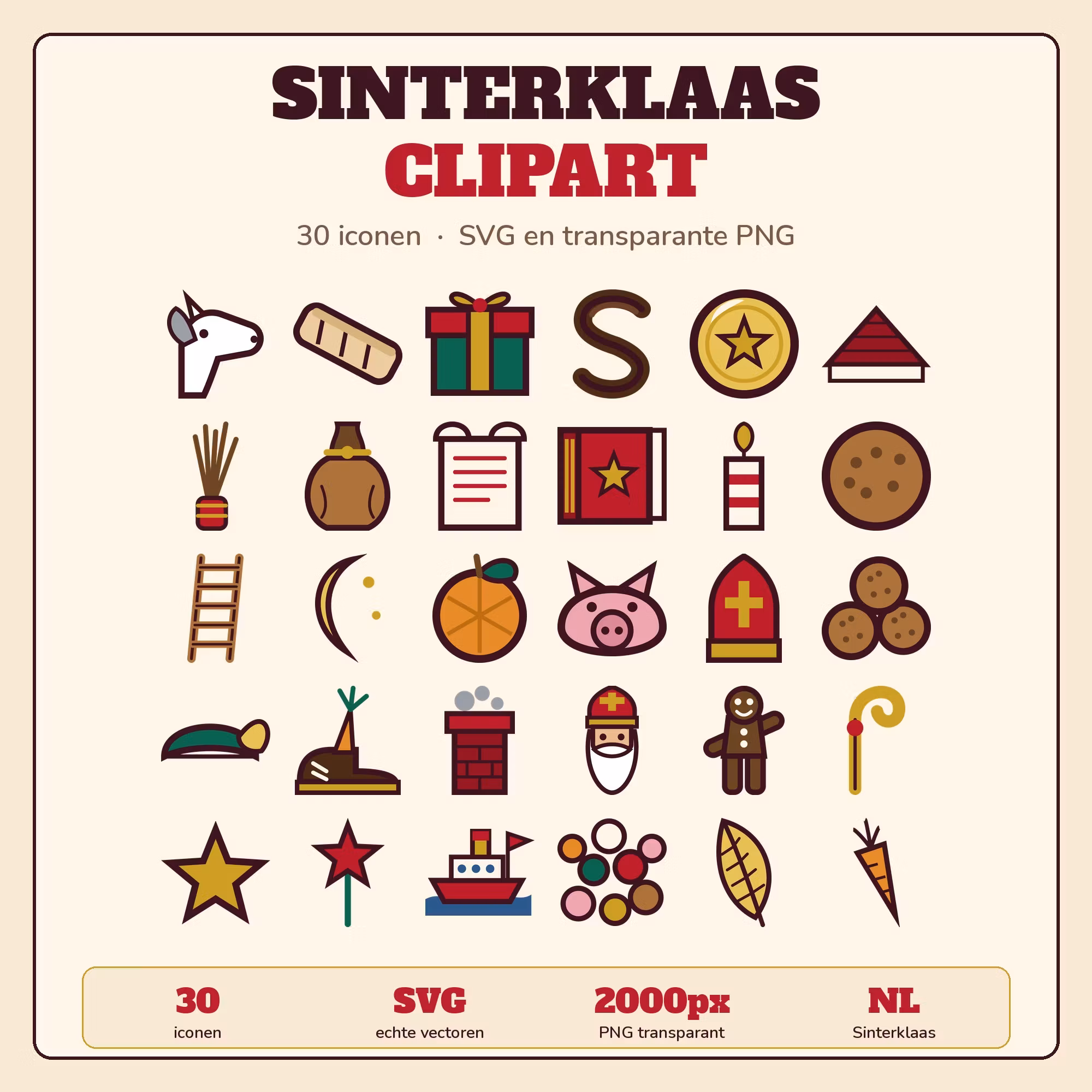 Sinterklaas Clipart — 30 Hand Drawn SVG & PNG Icons