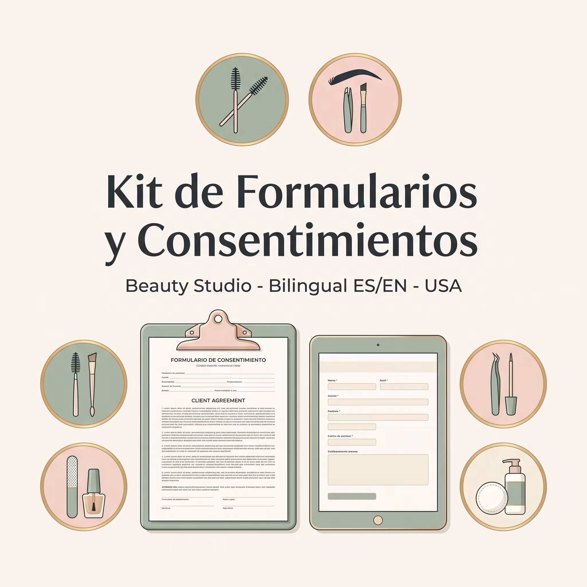 Spanish Client Intake & Consent Forms Bundle | Lash Brow Nail Esthetician Beauty