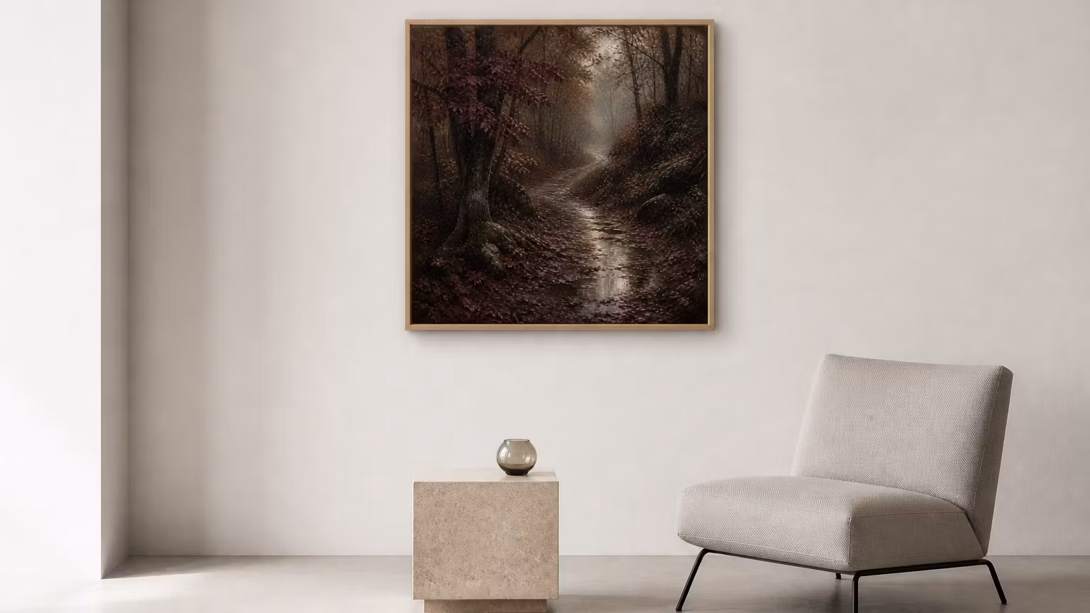 After the Rain – Moody Burgundy Forest Square Wall Art