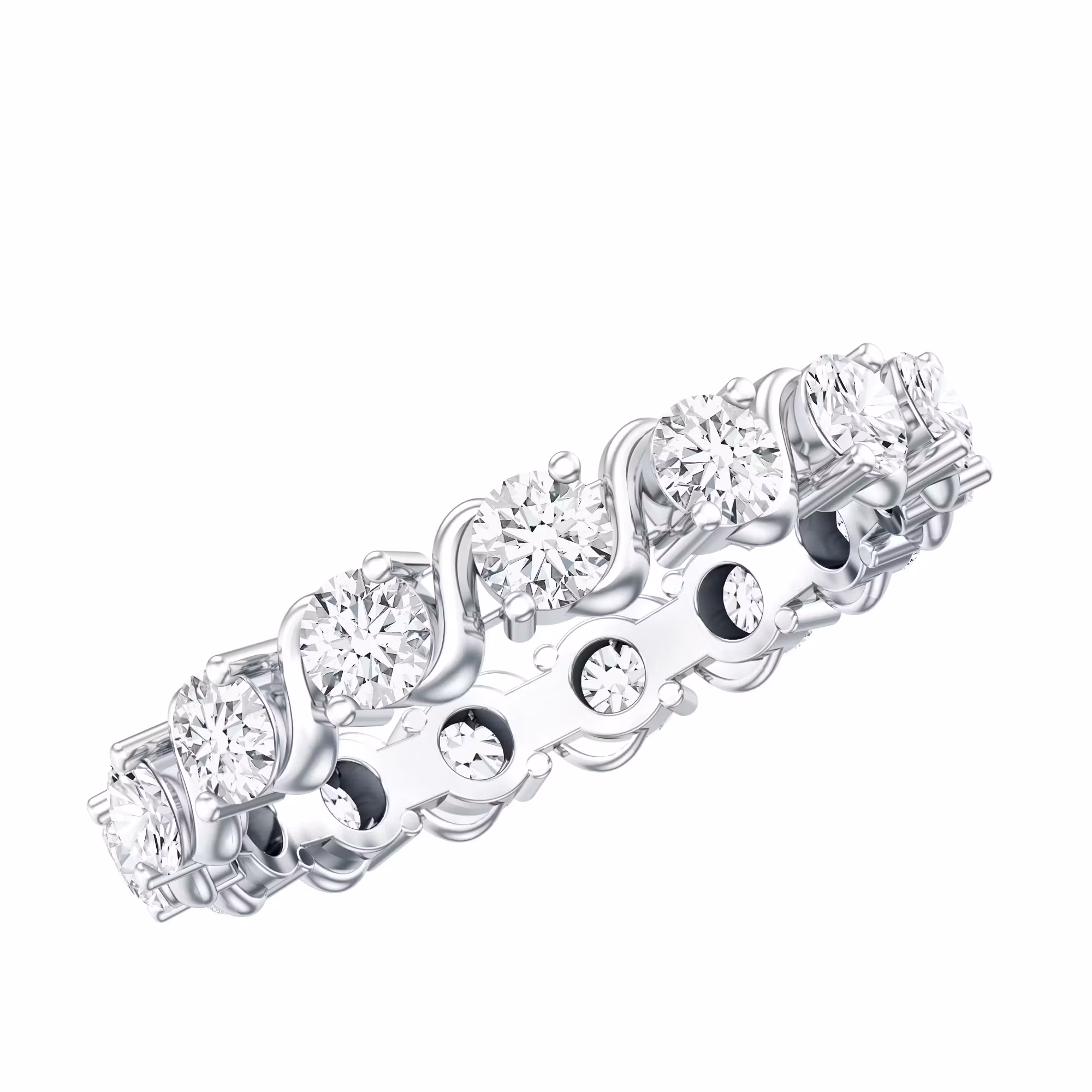Round Shape Lab Grown Diamond Eternity Band 925 Sterling Silver
