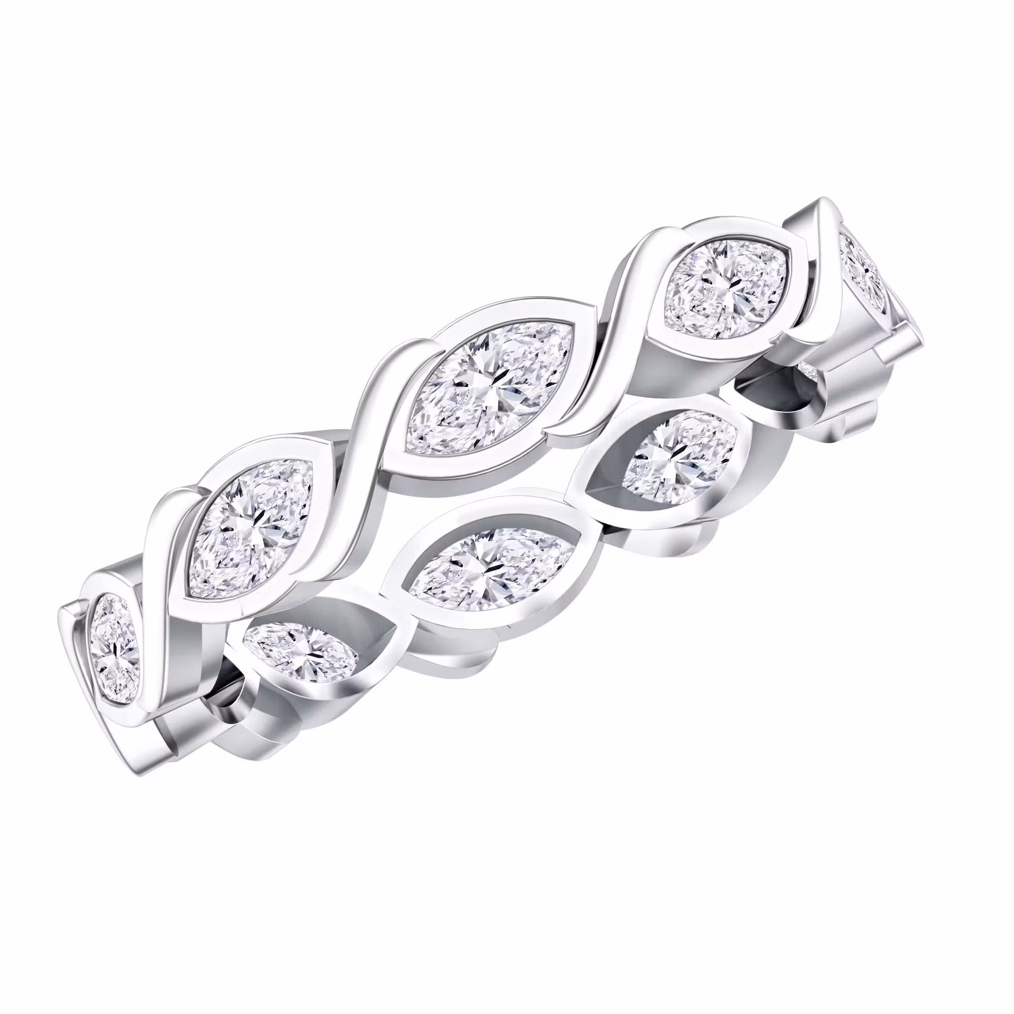 Marquise Cut Lab Grown Diamond Bezel Set Eternity Band 925 Sterling Silver