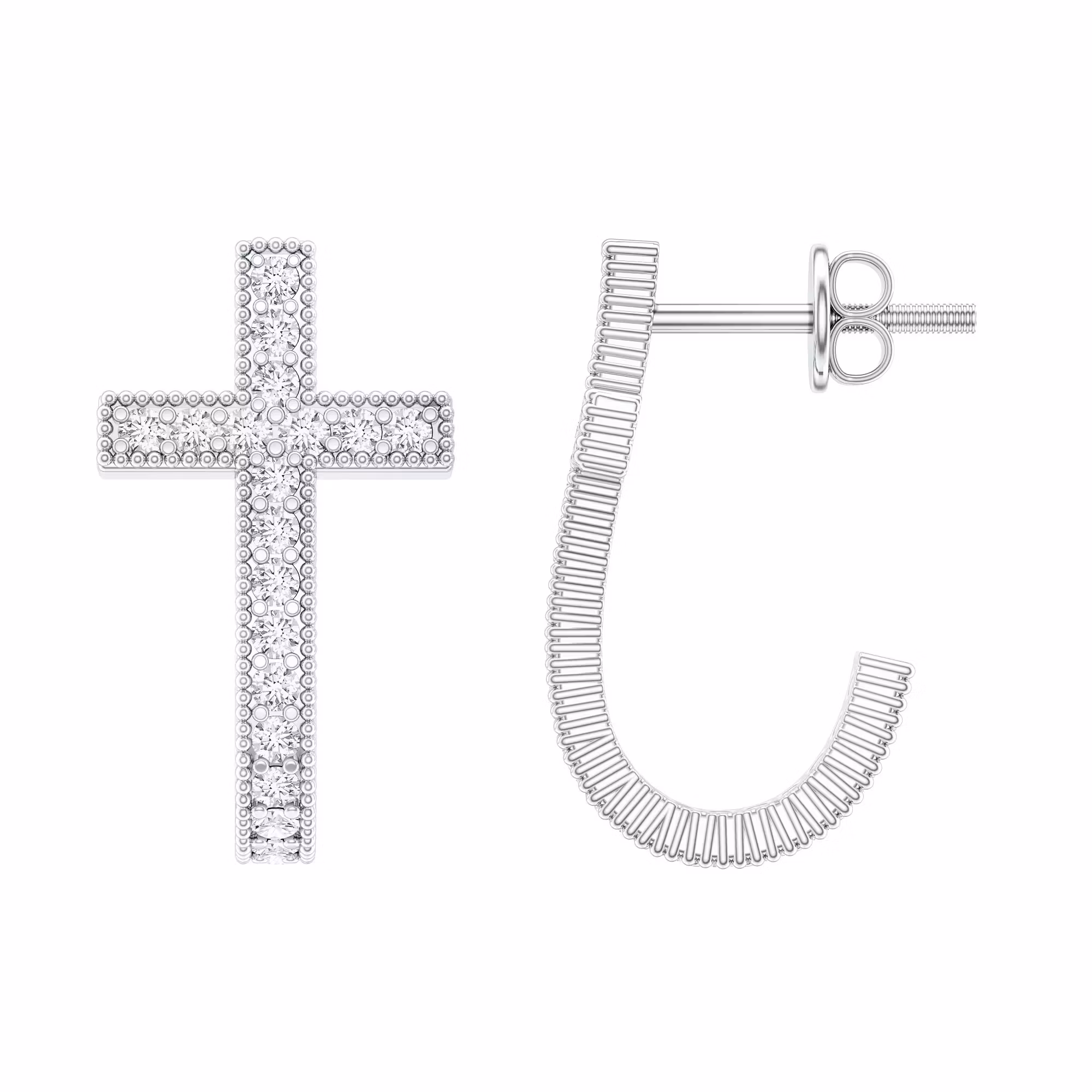 Lab Grown Diamond Catholic Cross Earrings 925 Sterling Silver