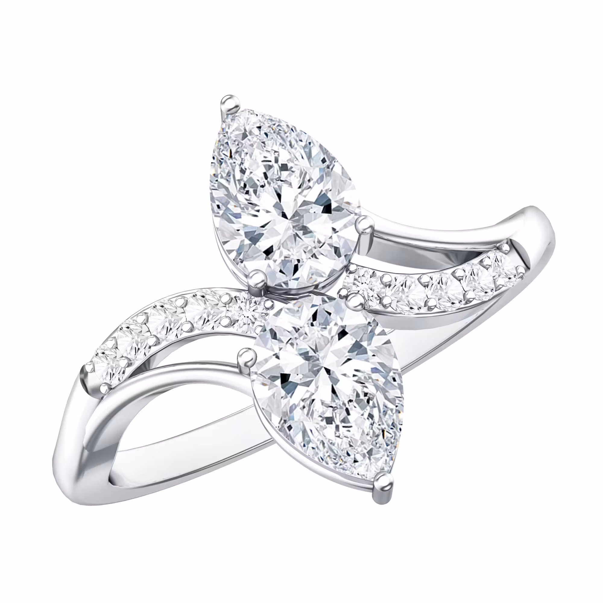 Lab Grown Diamond 2 Stone Engagement Ring 925 Sterling Silver