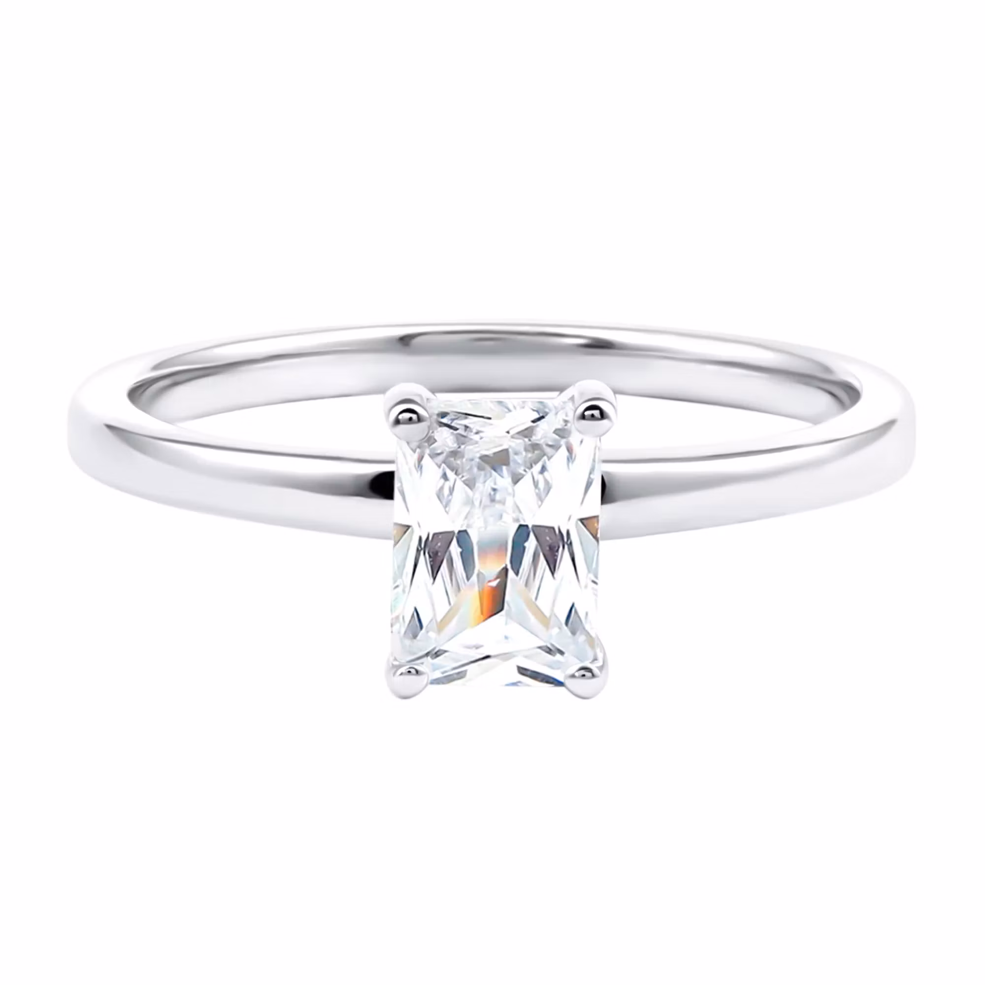 Emerald Cut Lab Grown Diamond Engagement Ring 925 Sterling Silver
