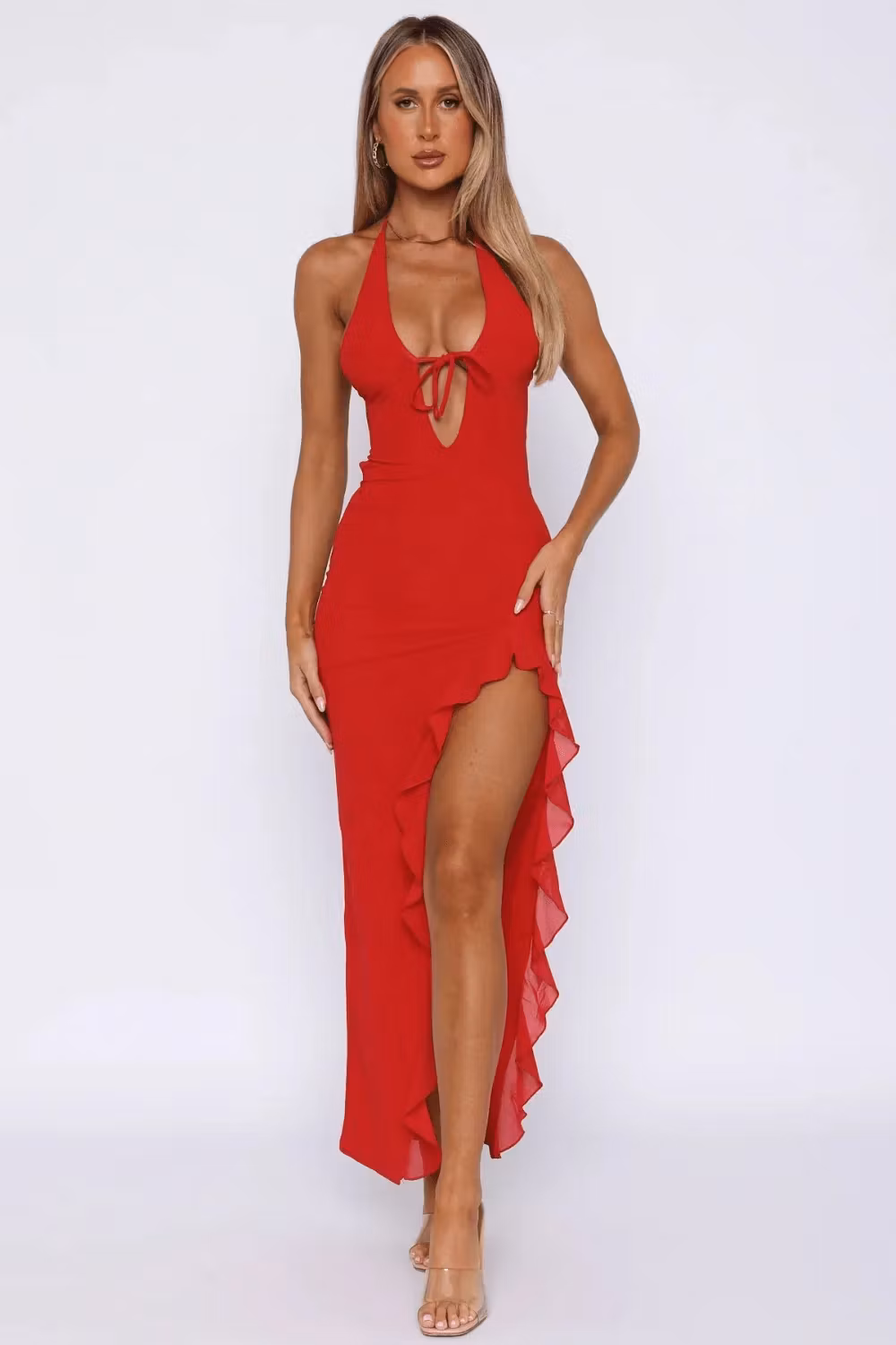 Catalina Plunge Tie-Back Maxi Dress