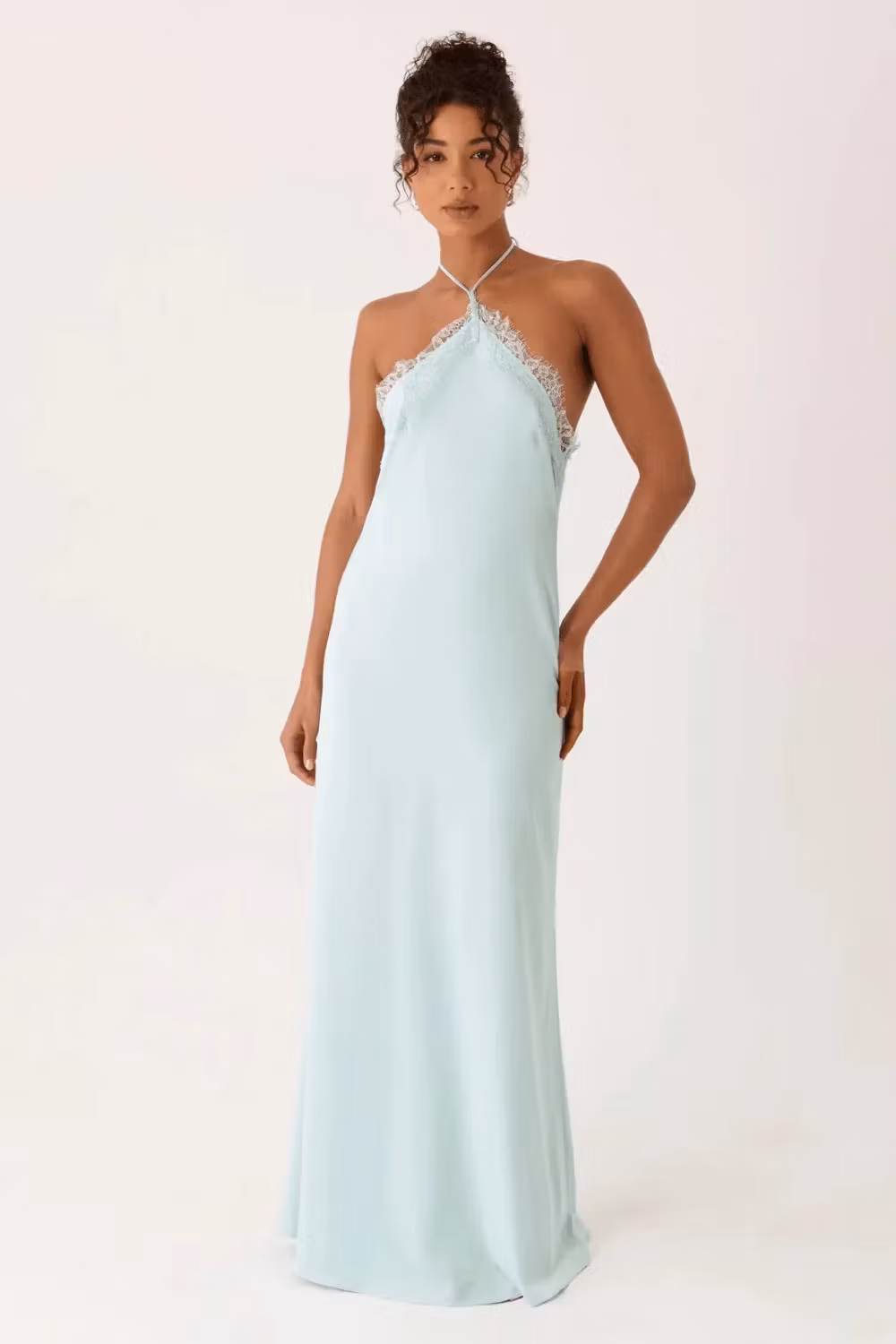 Marina Lace-Trim Halter Maxi Dress