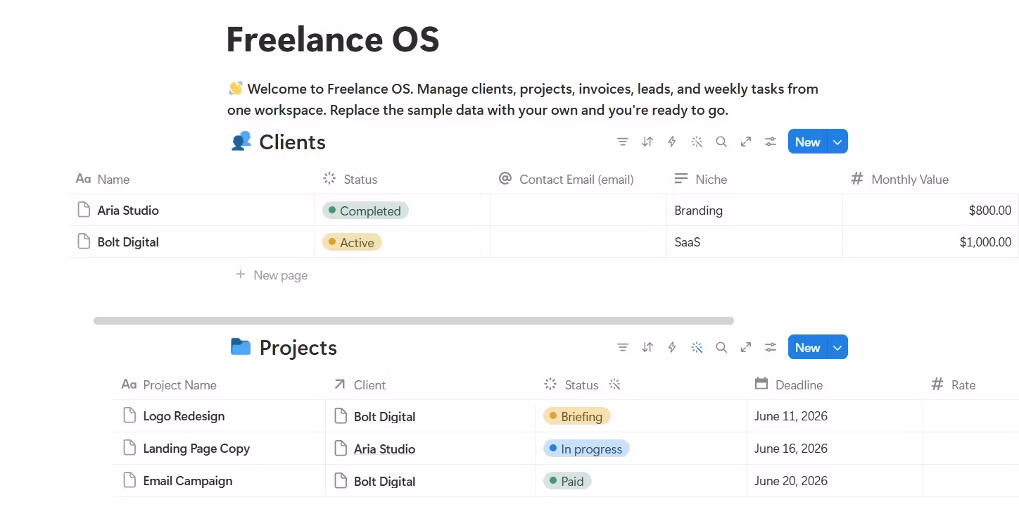 Freelance OS for Notion