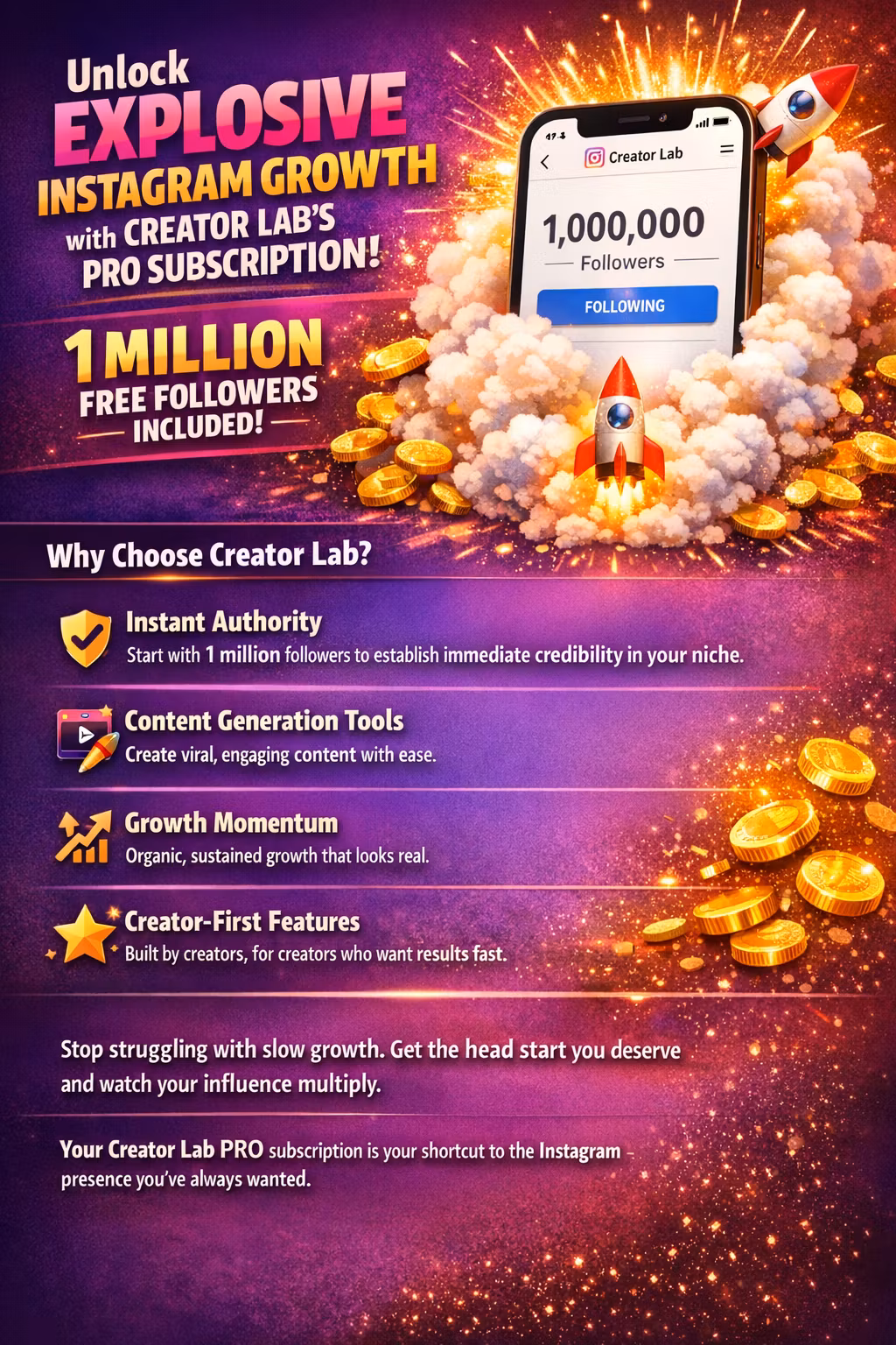PRO SUBSCRIPTION ( FREE 1M followers  )