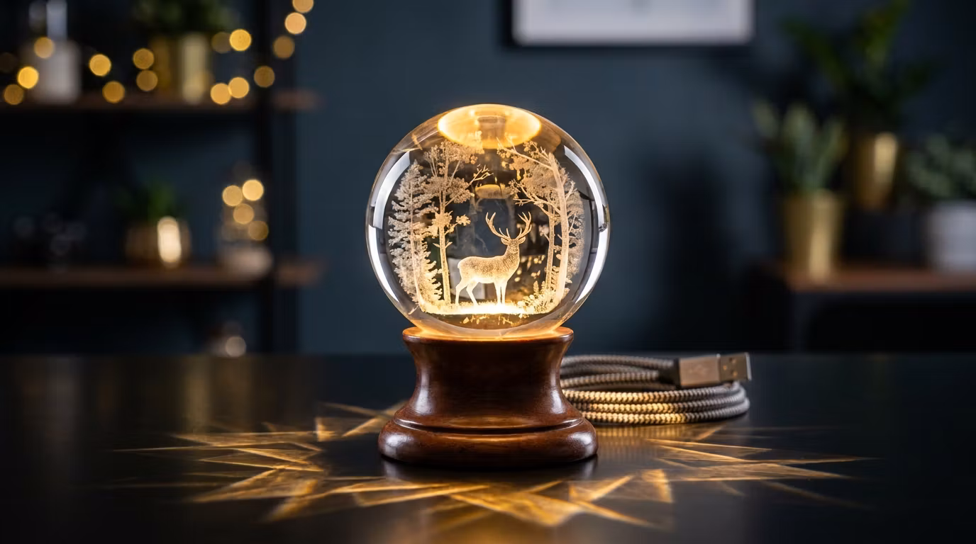 3D Crystal Ball Lamp with Golden Glow & USB Recharge