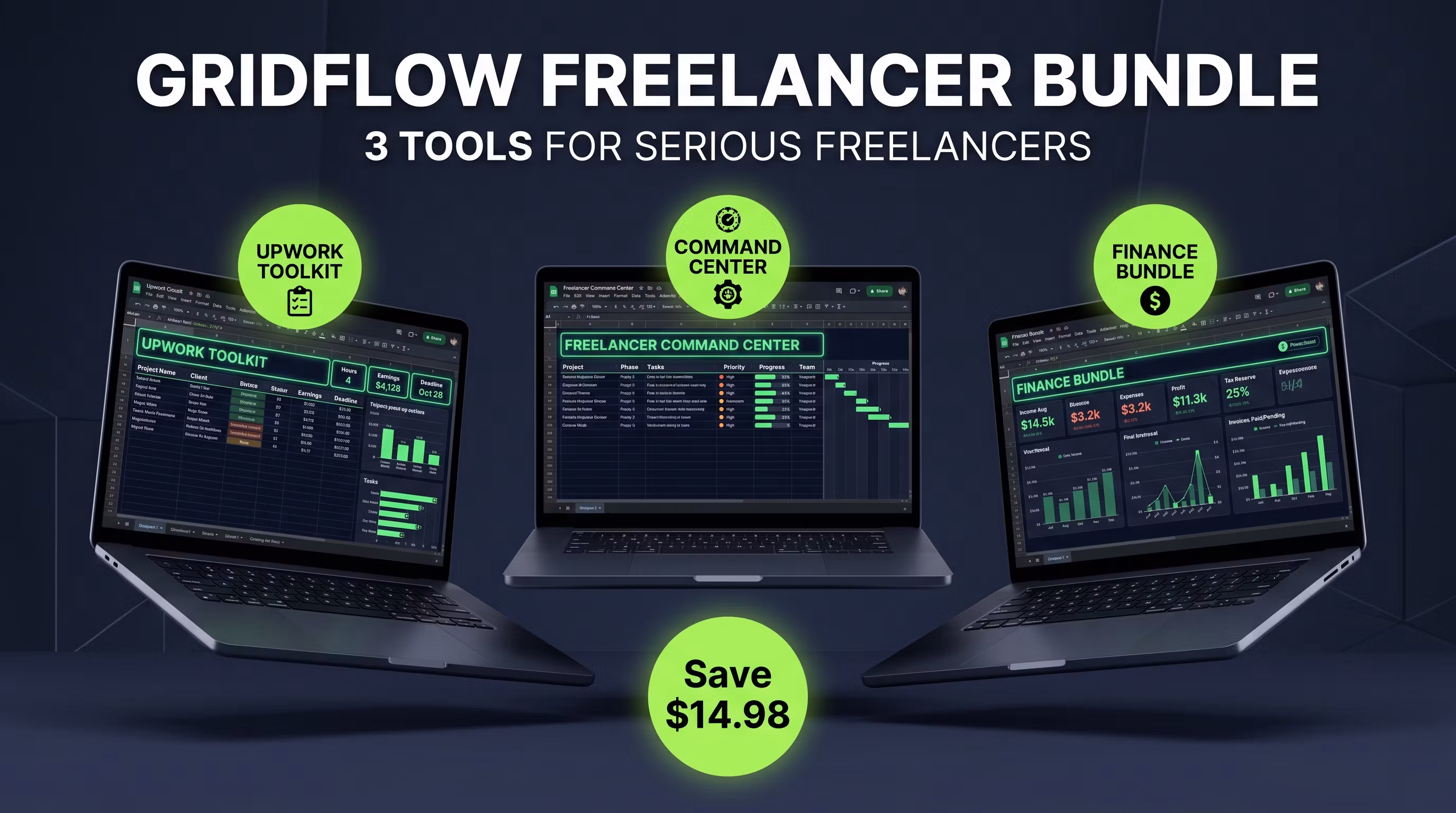 GridFlow Freelancer Bundle — Upwork Toolkit + Command Center + Finance System