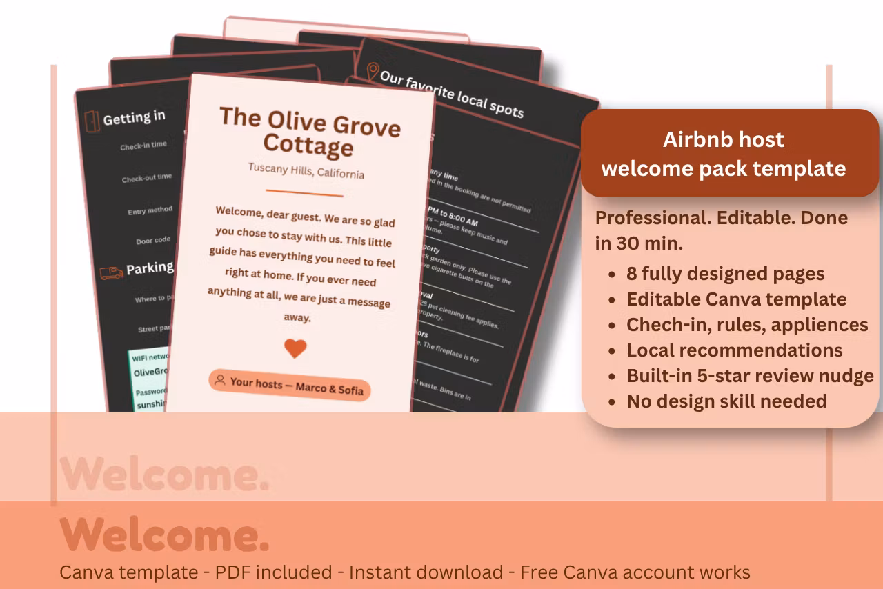 Airbnb Host Welcome Book Template (Canva + PDF)