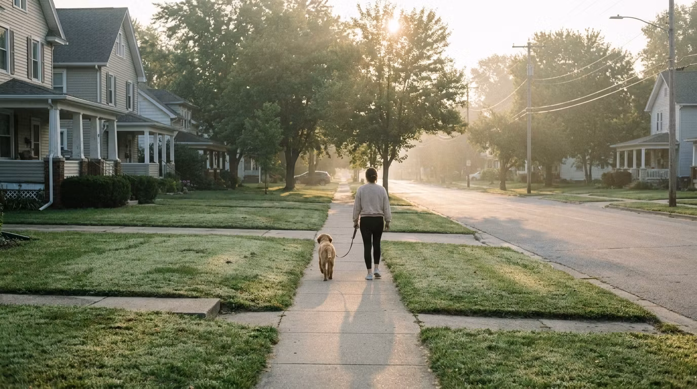 Large Breed Puppy Owners Walking Calmly