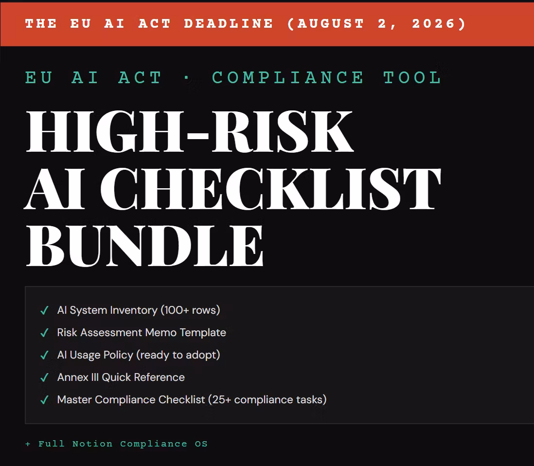 EU AI Act High-Risk Checklist — August 2026 Compliance Toolkit