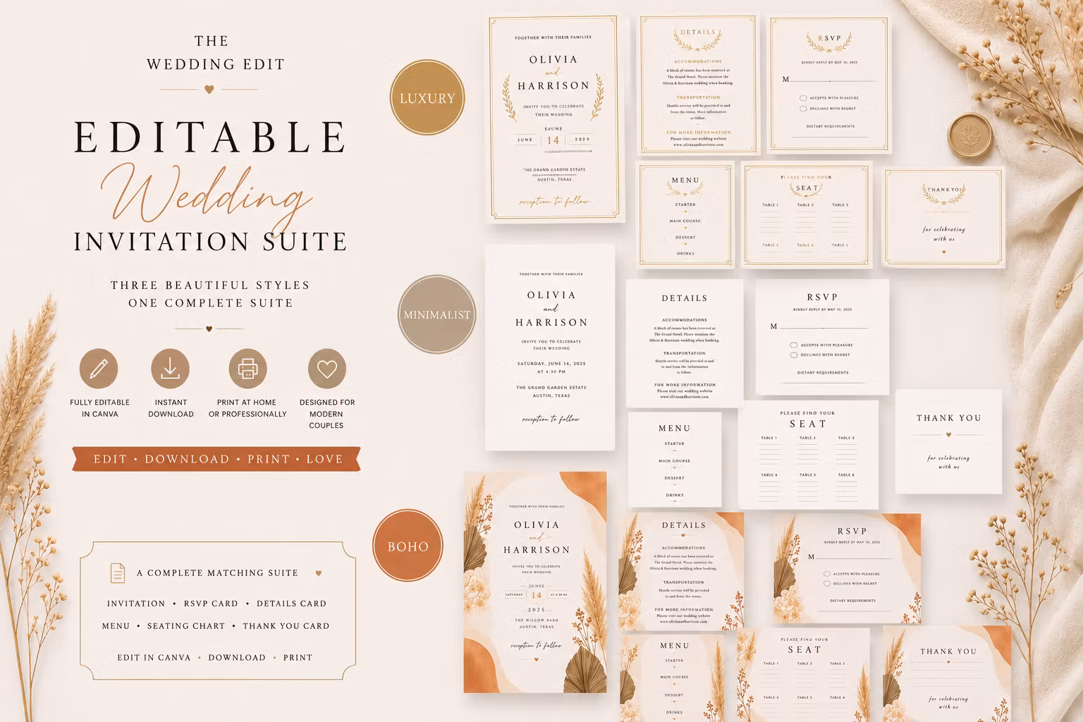 Editable Wedding Invitation Suite