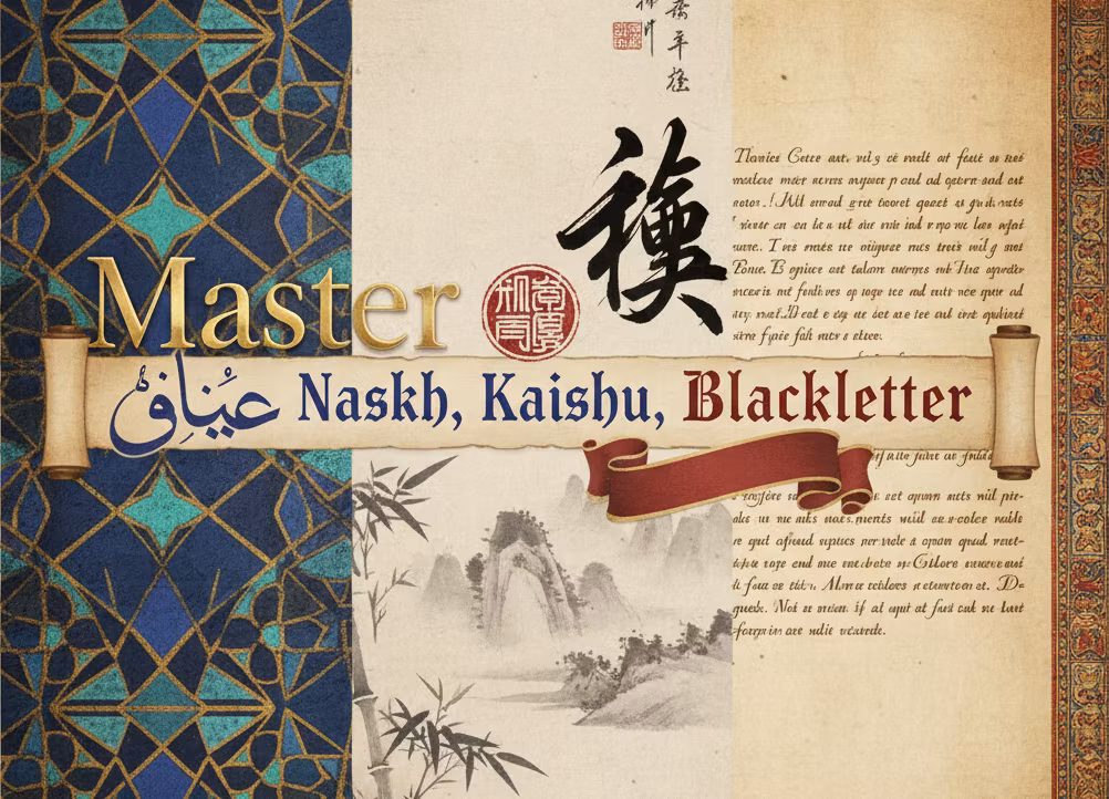 Mastering Naskh, Kaishu, Blackletter