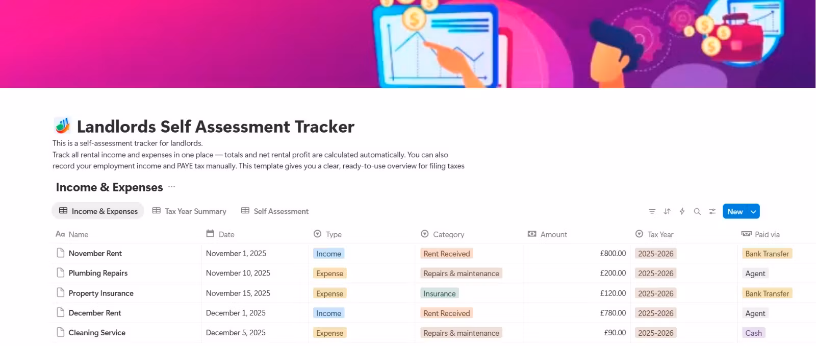 Landlords Self Assessment Tracker 
