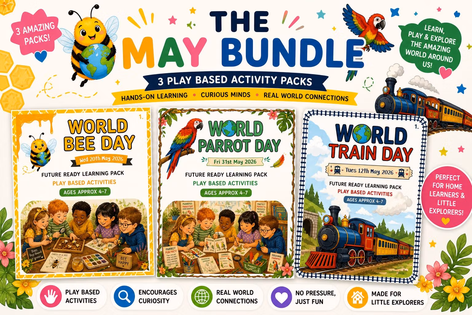 📦 MAY BUNDLE! - Bee, Train & Parrot Packs