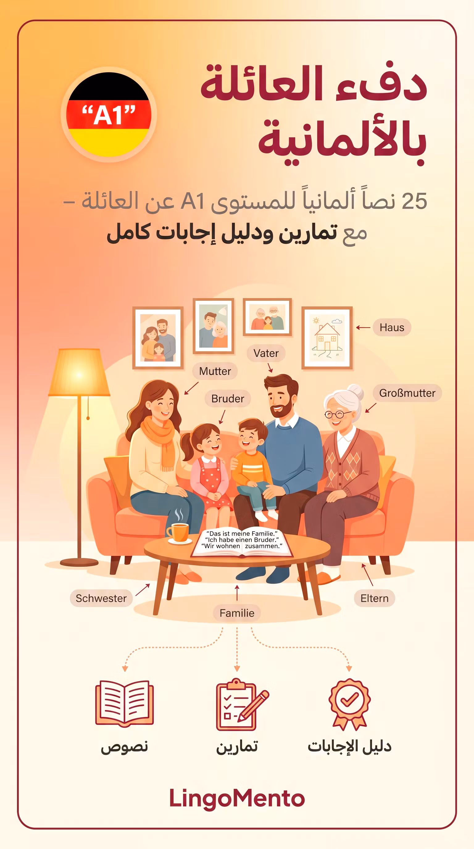 دفء العائلة بالألمانية _ 25 نصاً ألمانياً A1 عن العائلة _ LingoMento