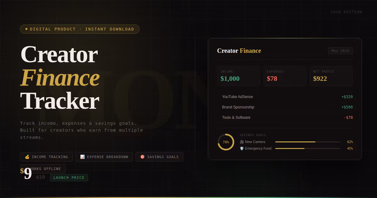 Creator Finance Tracker 2026 — Track Your Income, Expenses & Goals
