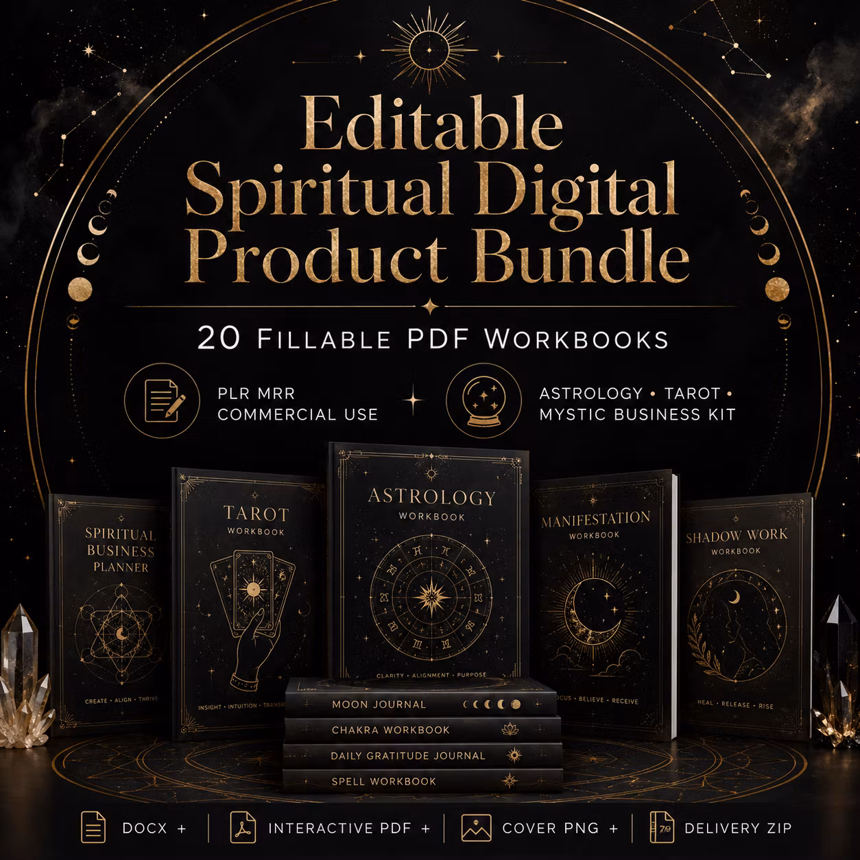 Editable Spiritual Digital Product Bundle, 20 Fillable PDF Workbooks, PLR MRR Co