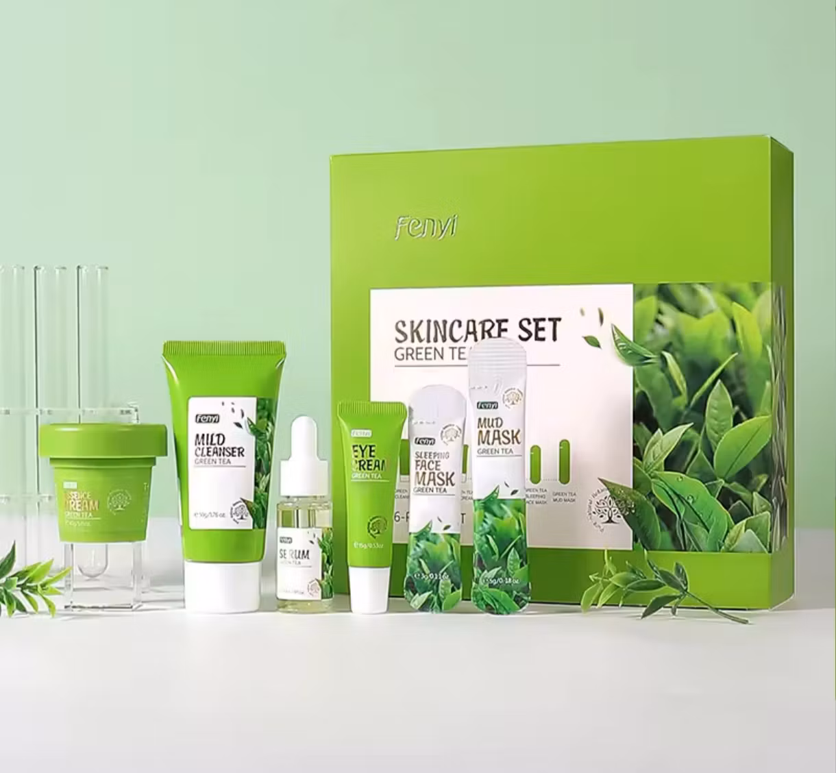 6pcs/set Green Tea Skin Care Sets Facial Cleanser Serum Eye Cream Face Cream Moi