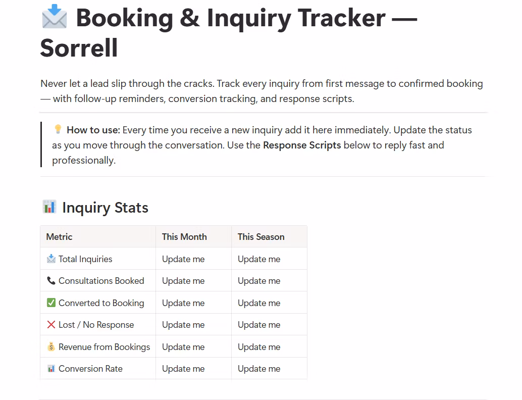 Wedding Photography Booking & Inquiry Tracker — Notion Template