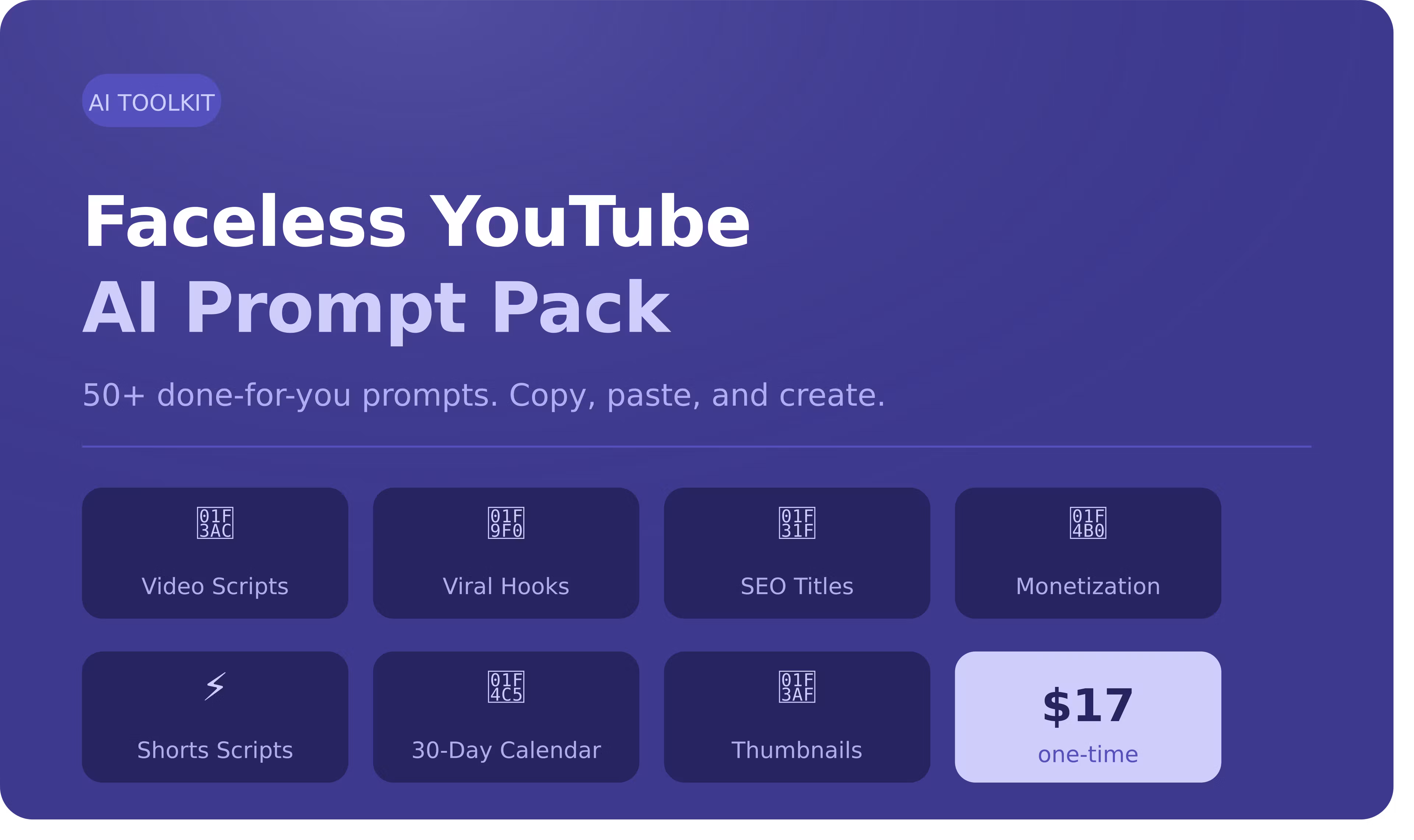 50 AI Prompts for Faceless YouTube Creators — Scripts, Titles, Hooks & More