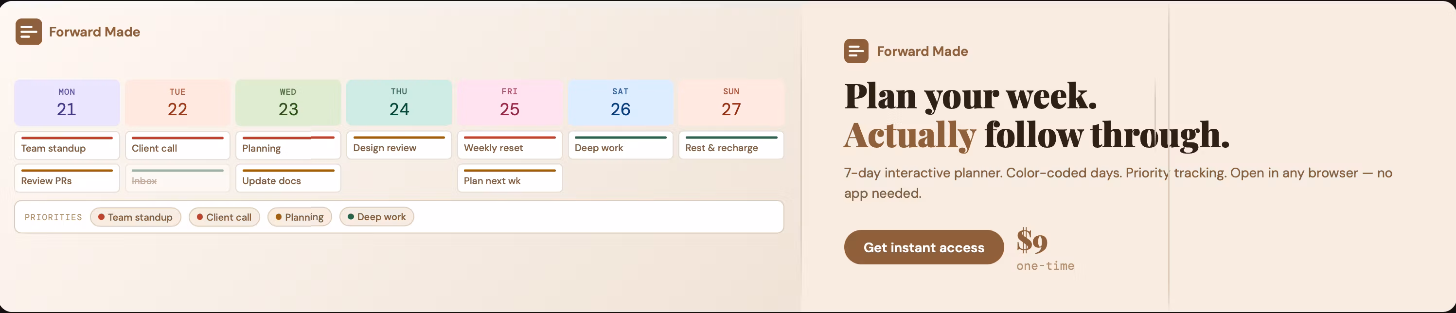 Forward Made Weekly Planner