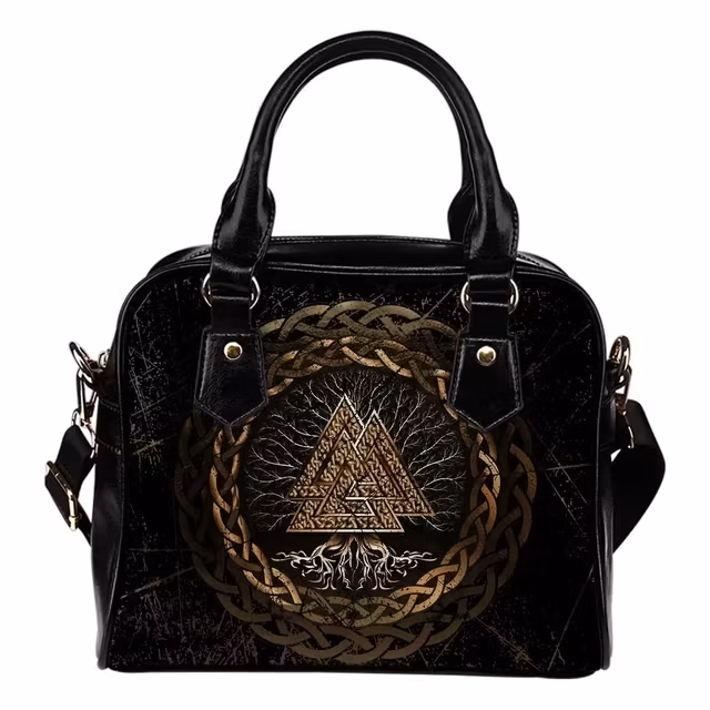 Celtic And Viking Shoulder Handbag Valknut and Tree of Life Yggrdrasil 