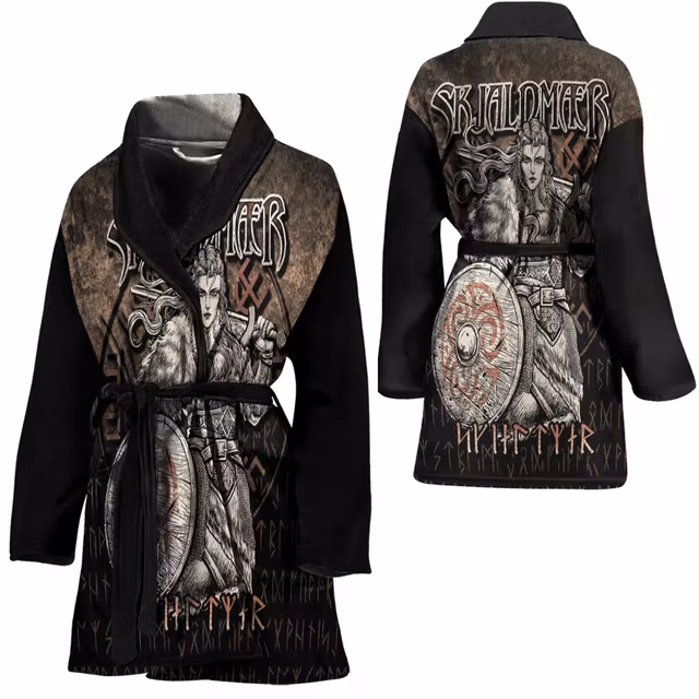 Viking Warrior Vegvisir Skjaldmaer Shieldmaiden Bath Robe 