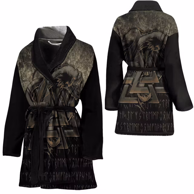 Viking Valknut Jormungandr Norse Pagan Mythology Serpent Snake Bath Robe