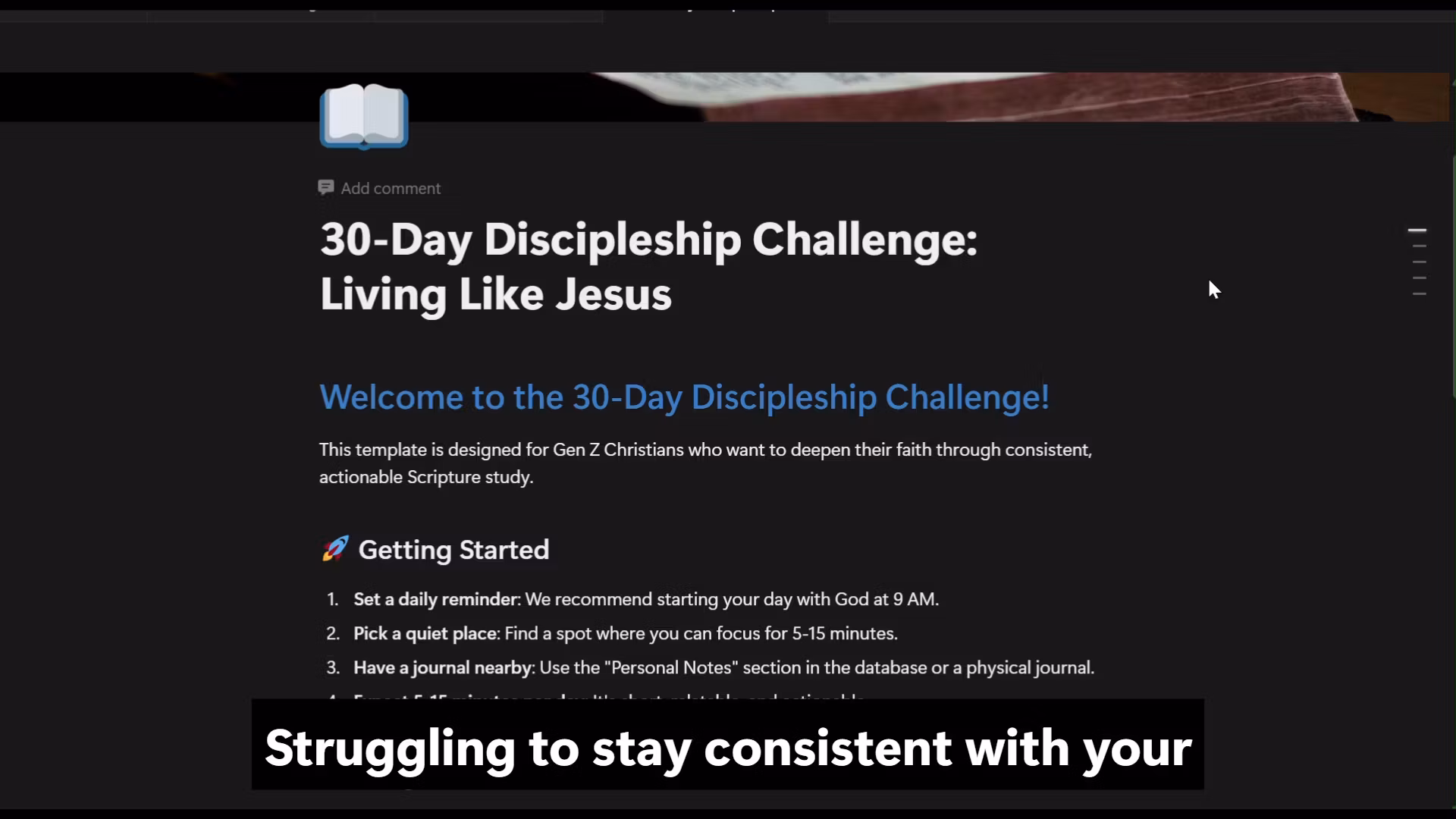 30-Day Discipleship Notion Template For Gen-Z who are busy.