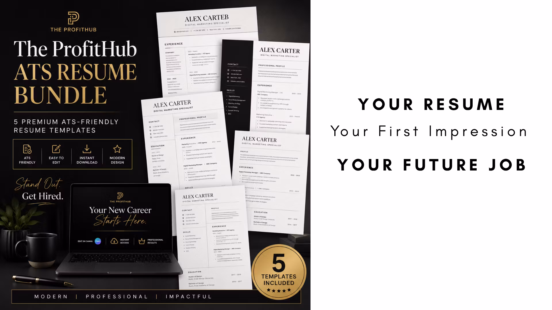 Elite Resume Bundle – 5 ATS-Friendly Canva Templates