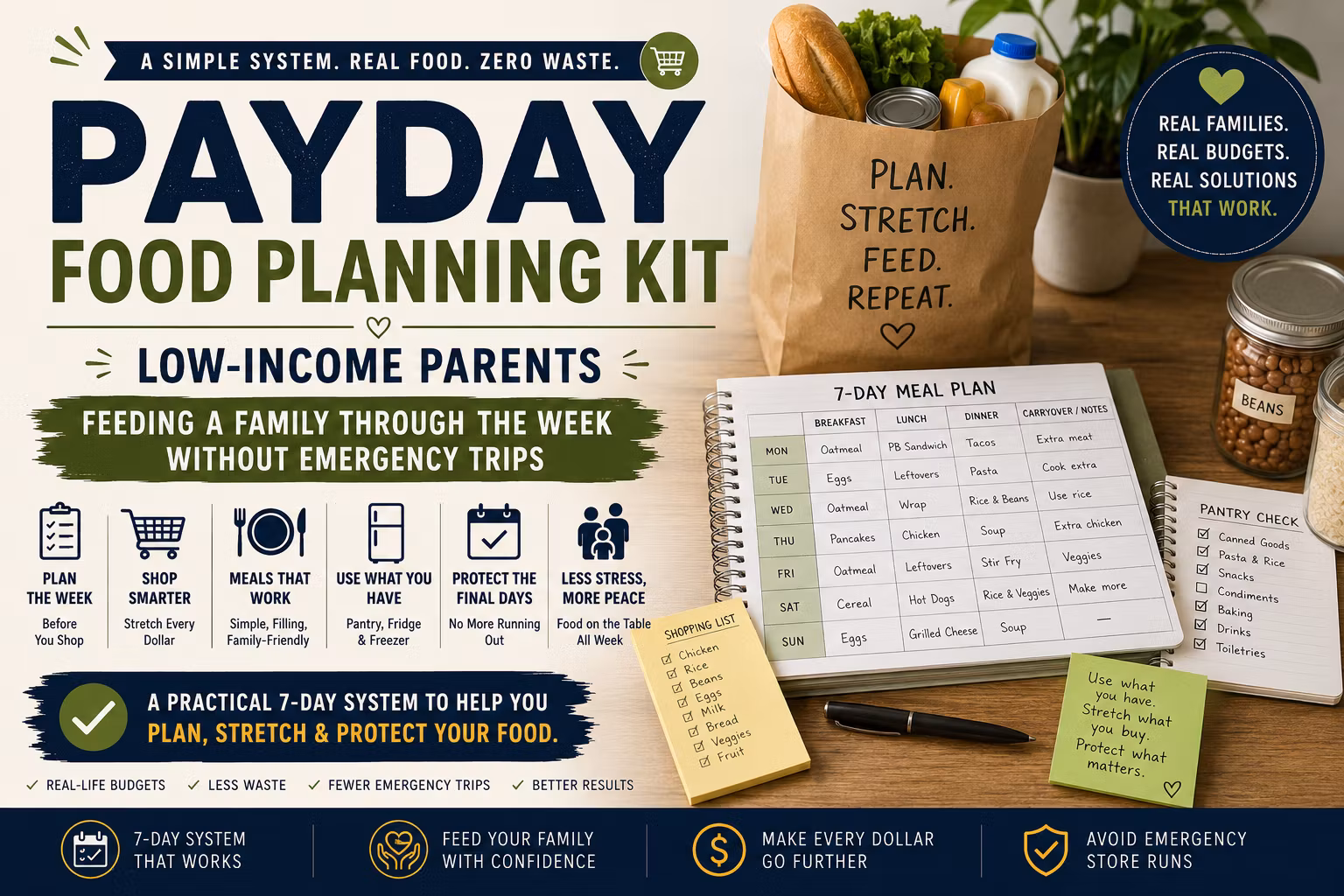 Weekly Food Planning Tracker + Payday to Payday Family Food Guide Bundle