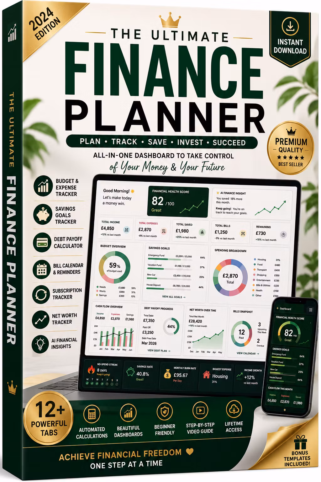Ultimate Finance Dashboard Spreadsheet | Budget Planner | Savings Tracker | Debt