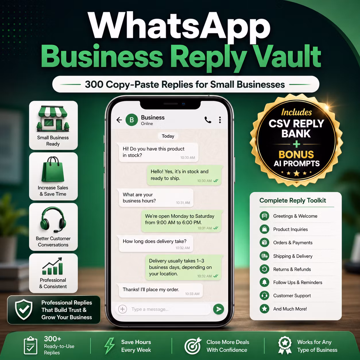 WhatsApp Business Reply Vault: 300 Replies