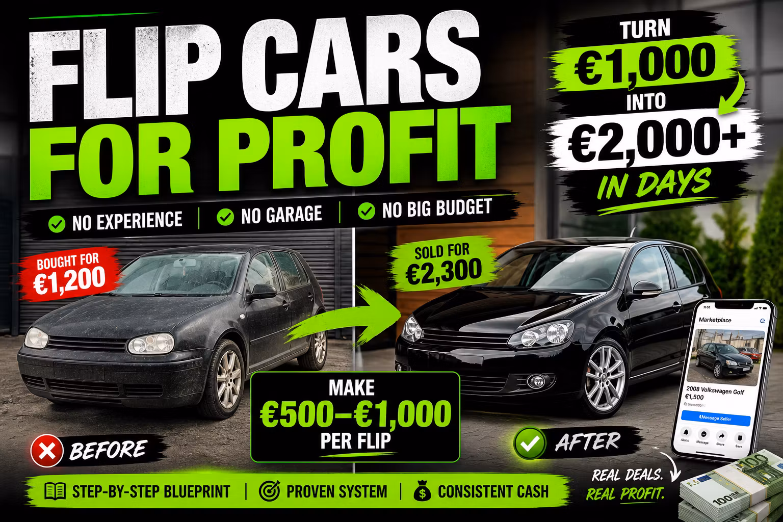 Flip Cars for Profit – Beginner Blueprint (€500–€1,000 Per Flip)
