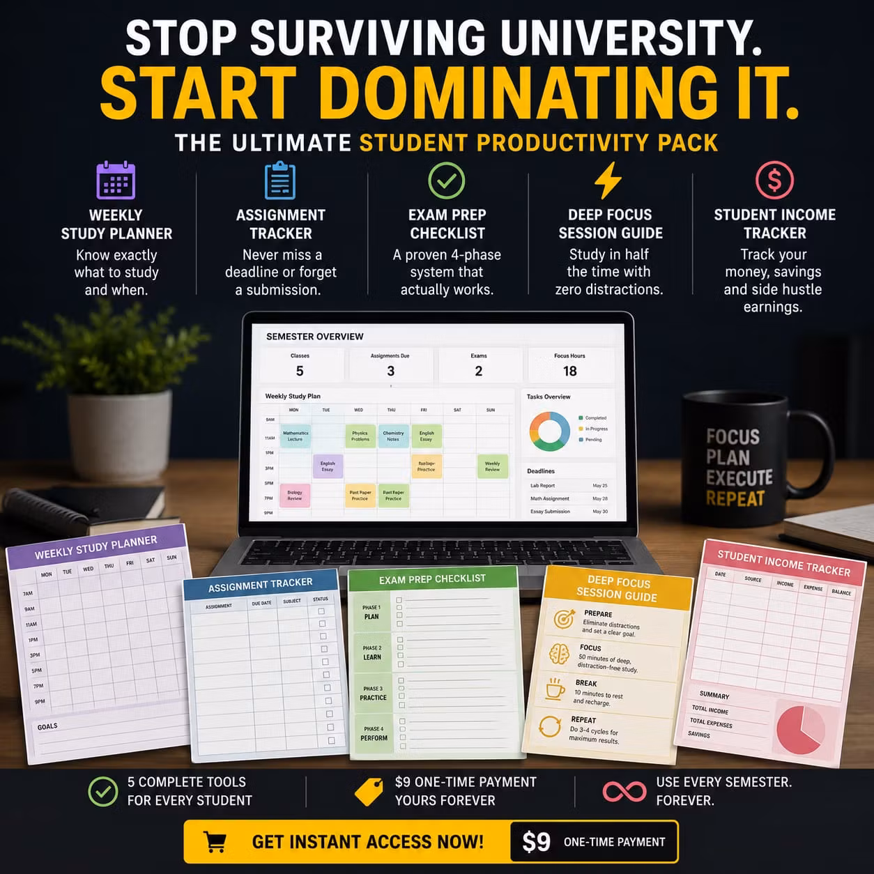 The Ultimate Student Productivity Pack — Study Smarter, Earn More & Never Miss 
