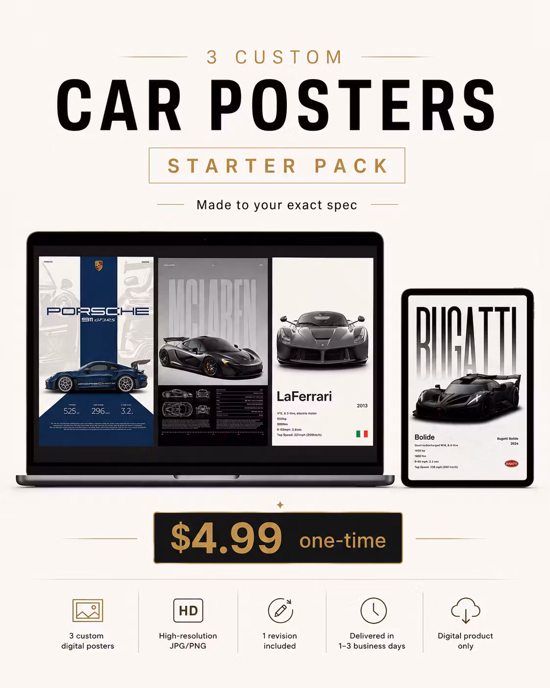 3 Custom Car Posters — Starter Pack