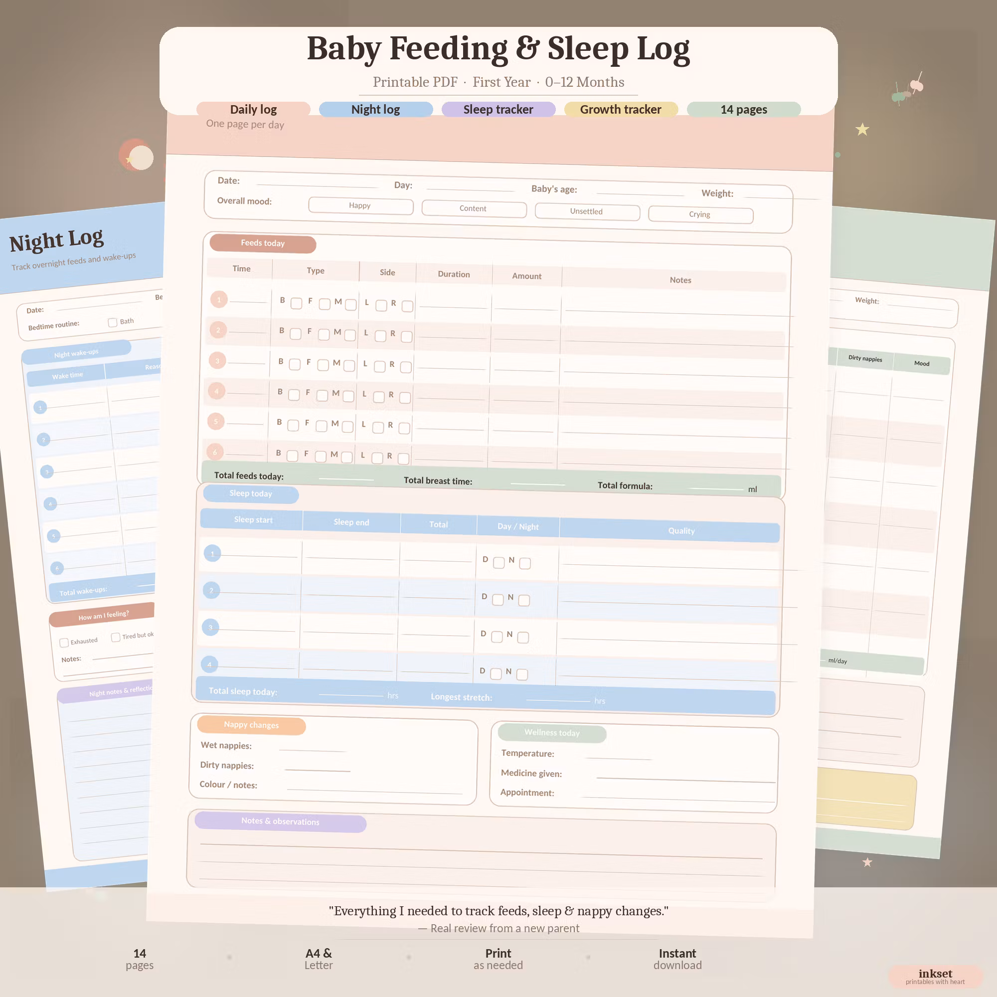 Baby Feeding & Sleep Log (Printable PDF)