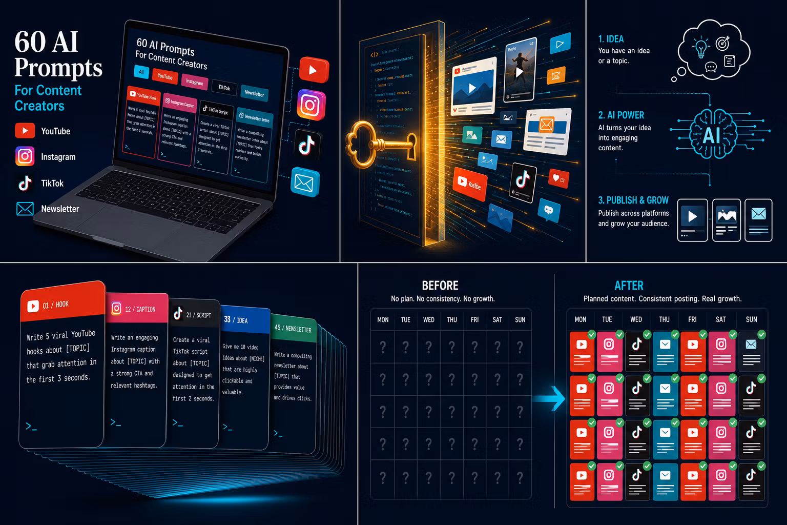 Content Creator Prompt Pack — 60 Prompts, 5 Platforms